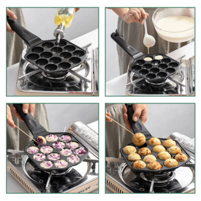 14 Holes Nonstick Takoyaki Grill Pan Cooking Baking Mold Tool for Making Japanese Octopus Meat Ball, Poffertjes Pancake Balls,Thai Kanom Krok and Other Small Desserts