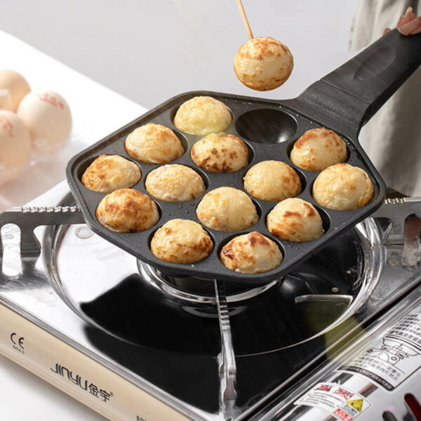 14 Holes Nonstick Takoyaki Grill Pan Cooking Baking Mold Tool for Making Japanese Octopus Meat Ball, Poffertjes Pancake Balls,Thai Kanom Krok and Other Small Desserts