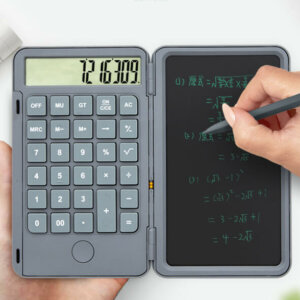 Foldable Calculator with Erasable 6 Inch Writing Tablet, LCD Large Display 12-Digit USB Charging