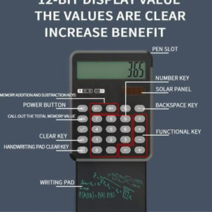 12 Digit Handwriting Portable Calculator with Writing Tablet, Solar and Battery Dual Powered