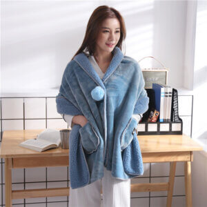 Cozy Sherpa Flannel Shawl Blanket with Large Front Pockets