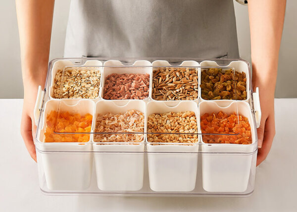 8 Pieces Seasoning Boxes Plastic Storage Container with Lid-Organization and Storage for Kitchen, Refrigerator