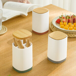Automatic Pop-up Toothpick Holder-Storage Bottle for Bamboo Toothpick, Flossers, Dental Floss Picks