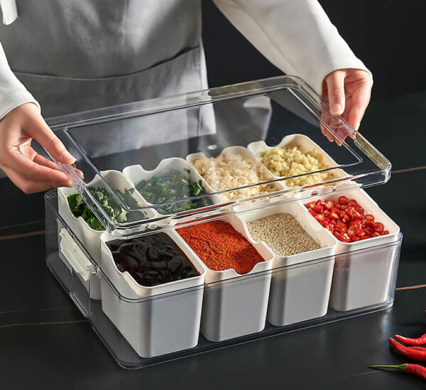 8 Pieces Seasoning Boxes Plastic Storage Container with Lid-Organization and Storage for Kitchen, Refrigerator