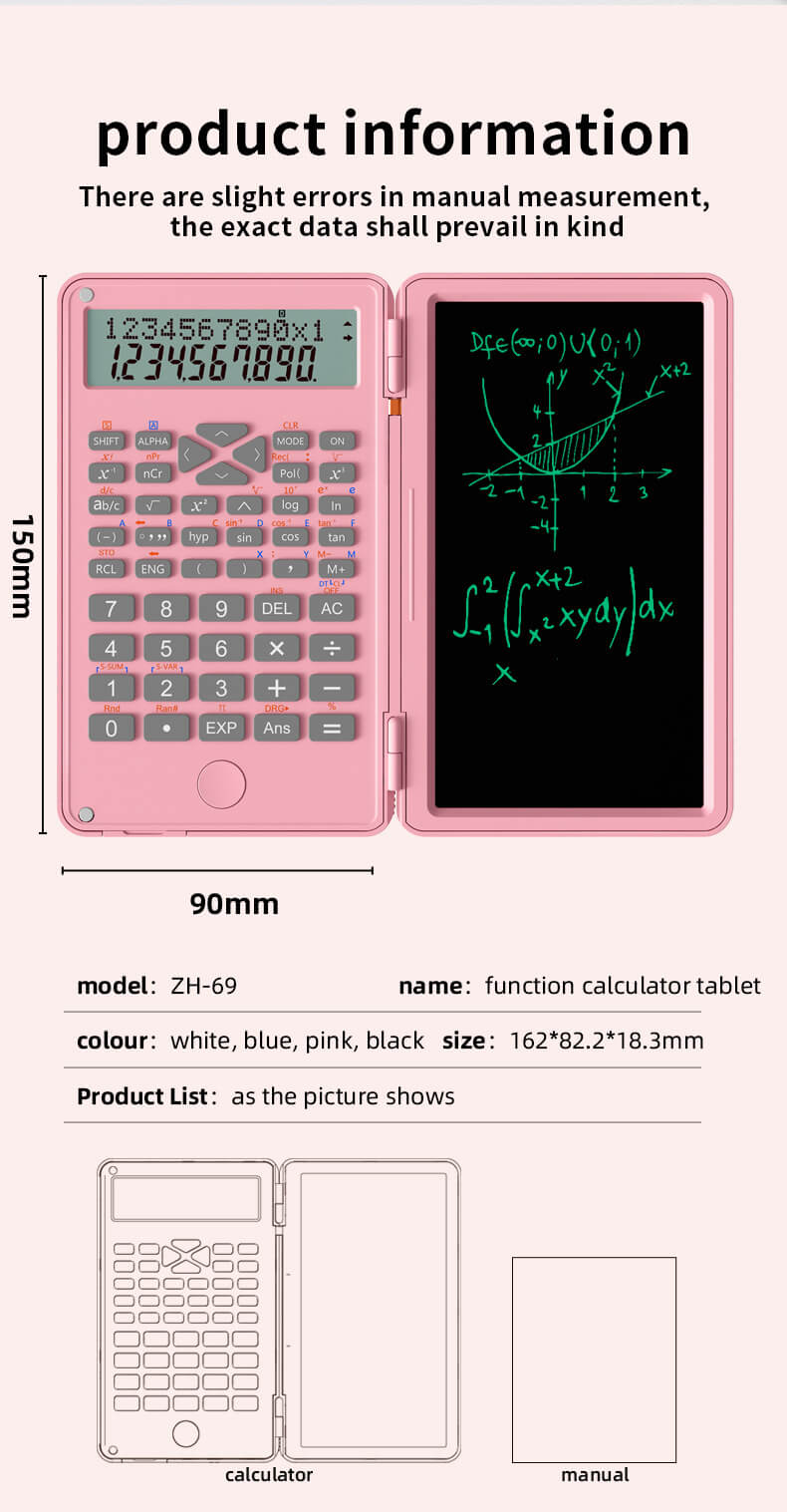 Upgrade Foldable Scientific Engineering Calculators with Erasable Writing Tablet, LCD Large Display 12-Digit