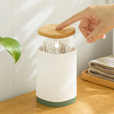 Automatic Pop-up Toothpick Holder-Storage Bottle for Bamboo Toothpick, Flossers, Dental Floss Picks