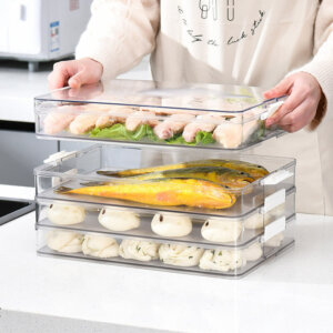 Kitchen Refrigerator Organizer, Vegetable/ Meat/ Dumplings Container with Lid (Standard)