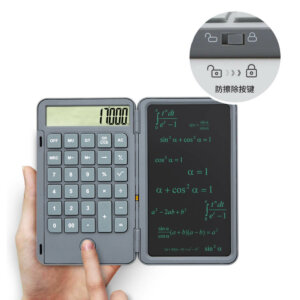 Foldable Calculator with Erasable 6 Inch Writing Tablet, LCD Large Display 12-Digit USB Charging