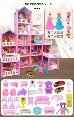 Fantastic 10 Rooms 3 Story Huge Dollhouse with 4 Dolls