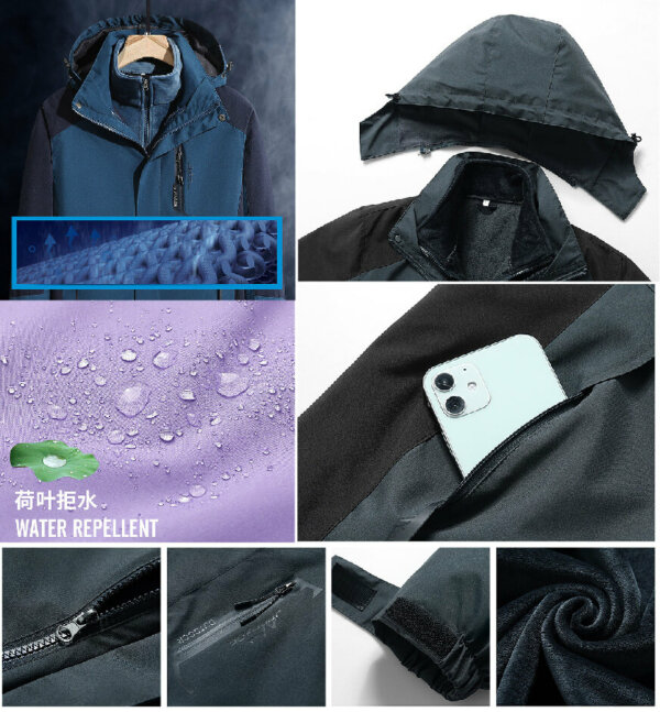 Warm Winter Coat 3 in 1 Waterproof, Windproof Snowboarding Jacket with Detachable Liner