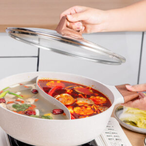 Dual Sided Nonstick Hot Pot with Divider for Induction, Cooktops, Gas Stove