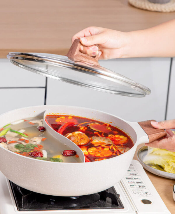 Dual Sided Nonstick Hot Pot with Divider for Induction, Cooktops, Gas Stove