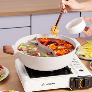 Dual Sided Nonstick Hot Pot with Divider for Induction, Cooktops, Gas Stove
