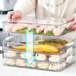 Kitchen Refrigerator Organizer, Vegetable/ Meat/ Dumplings Container with Lid (Standard)