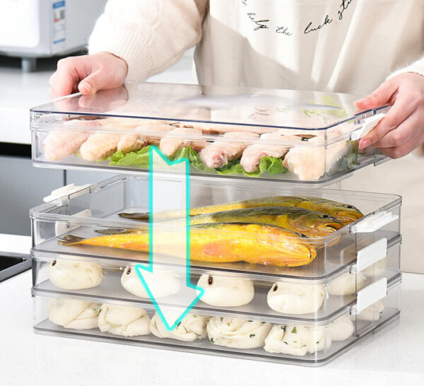 Kitchen Refrigerator Organizer, Vegetable/ Meat/ Dumplings Container with Lid (Standard)