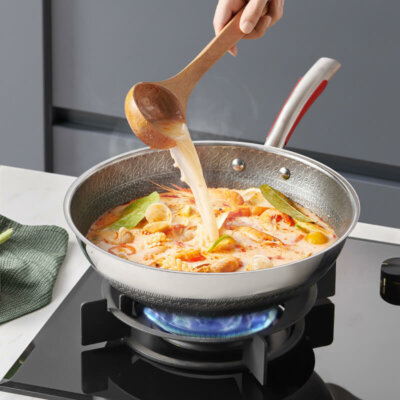 32cm Stainless #316 nonstick wok pan with lid and honeycomb for gas cooktops, Induction,electric stove,dishwasher safe