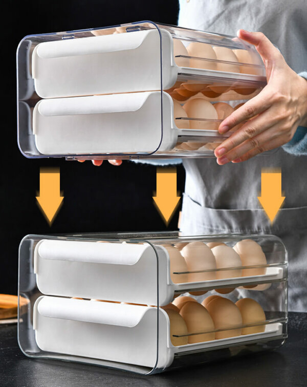 2-Layer Drawer Stackable Large Capacity 32 Grid Egg Storage Container