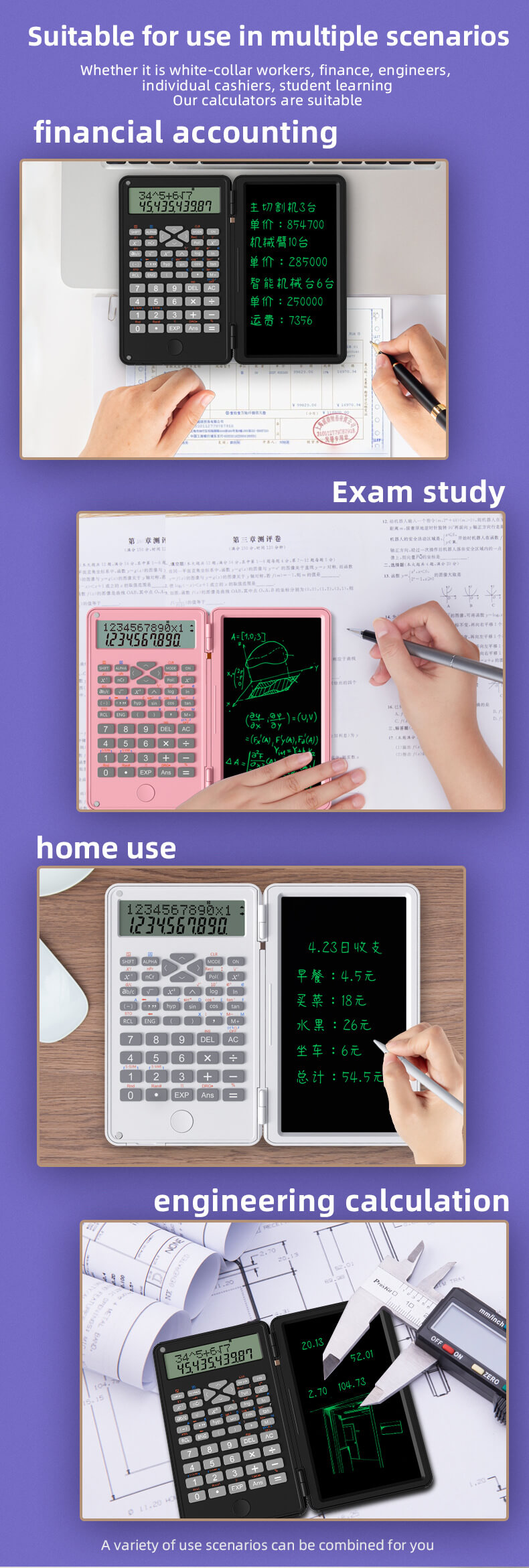 Upgrade Foldable Scientific Engineering Calculators with Erasable Writing Tablet, LCD Large Display 12-Digit