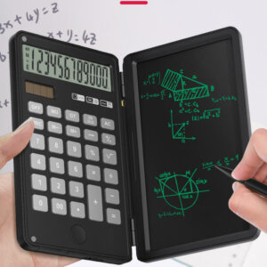 Foldable Calculator with Erasable 6 Inch Writing Tablet, LCD Large Display 12-Digit Battery Powered