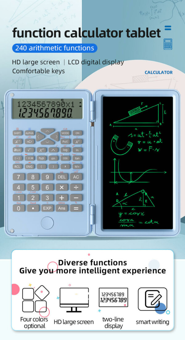 Upgrade Foldable Scientific Engineering Calculators with Erasable Writing Tablet, LCD Large Display 12-Digit