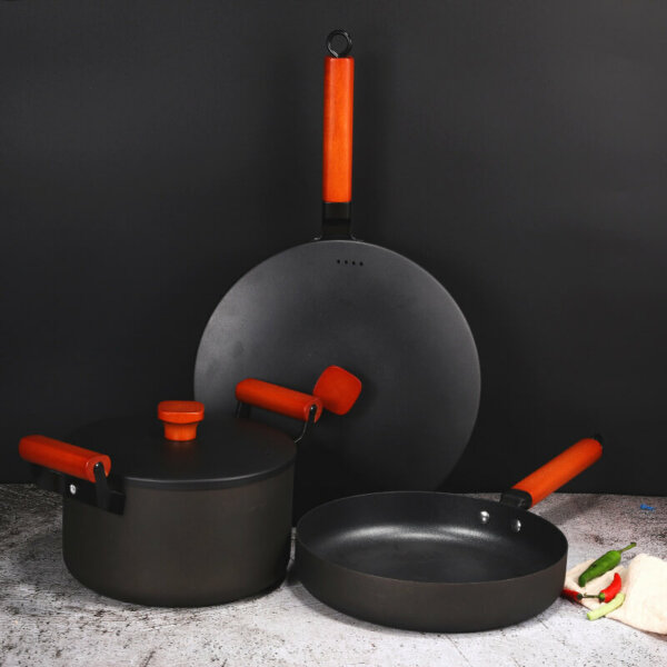 Cast Iron Nonstick 3-Piece Cookware Set- Skillet, Soup Pot, Frying Pan