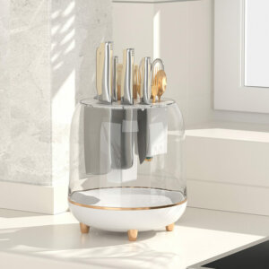 Rotating Knife Block Holder without Knives, Detachable for Easy Cleaning, Extra Slots for Kitchenware