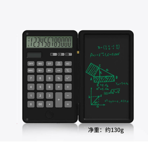 Foldable Calculator with Erasable 6 Inch Writing Tablet, LCD Large Display 12-Digit Battery Powered