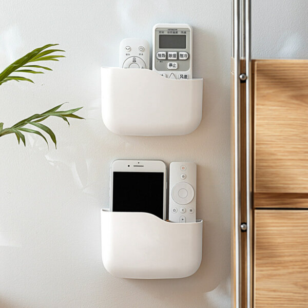 Wall Mounted Remote Control/ Phone Holder with Holes for Charging Phone