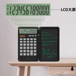 Foldable Calculator with Erasable 6 Inch Writing Tablet, LCD Large Display 12-Digit Battery Powered