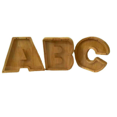 Large-Capacity Transparent Wooden A-Z Letter Piggy Bank