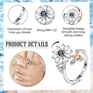 Flower Cubic Zirconia Fidget Spinner Adjustable Rings