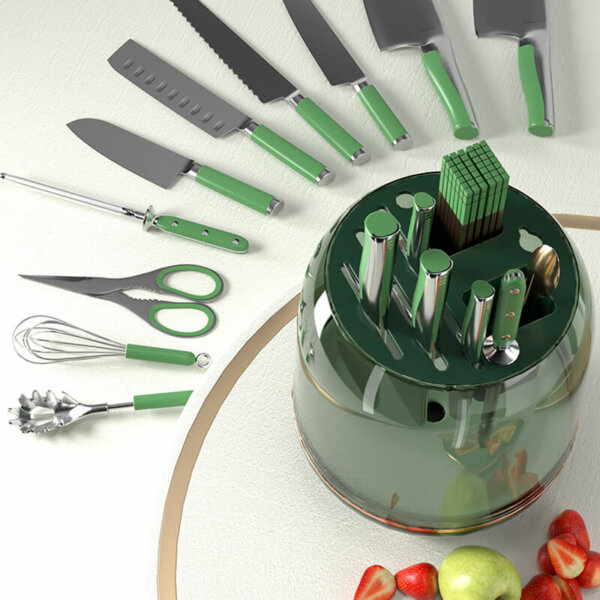 Rotating Knife Block Holder without Knives, Detachable for Easy Cleaning, Extra Slots for Kitchenware