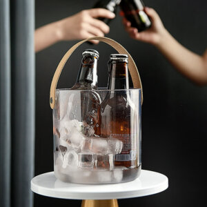 Ice Bucket with Leather Handle for Drinks and Parties