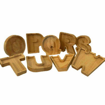 Large-Capacity Transparent Wooden A-Z Letter Piggy Bank