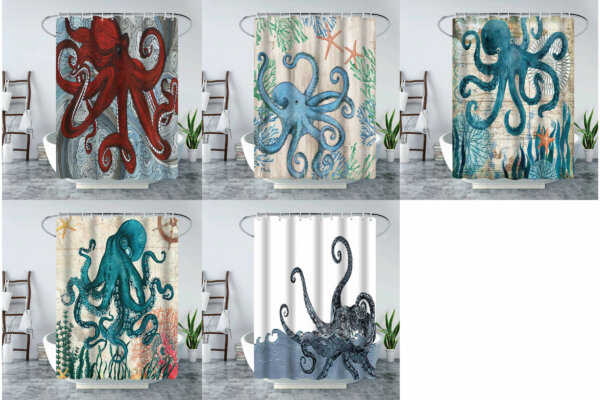 Wild Animal Elephant/ Dolphin/ Octopus Waterproof Shower Curtain