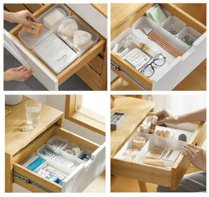 6-Piece Clear Drawer Organizers-Makeup, Jewelries, Utensils in Bedroom Dresser, Office and Kitchen