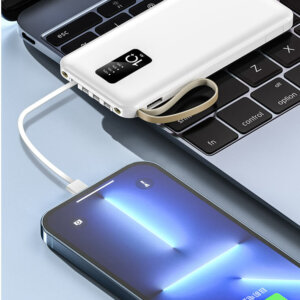 10000mAh Power Bank with Detachable Ports & Flashlight