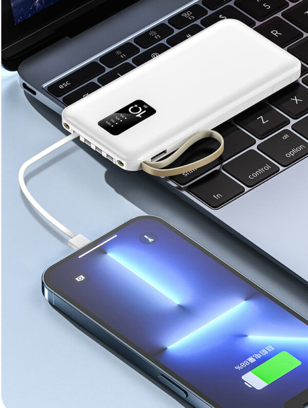 10000mAh Power Bank with Detachable Ports & Flashlight