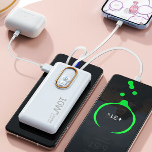 Portable Cute 10000mAh Power Bank with Detachable Ports & Flashlight