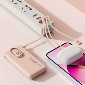 Portable Cute 10000mAh Power Bank with Detachable Ports & Flashlight