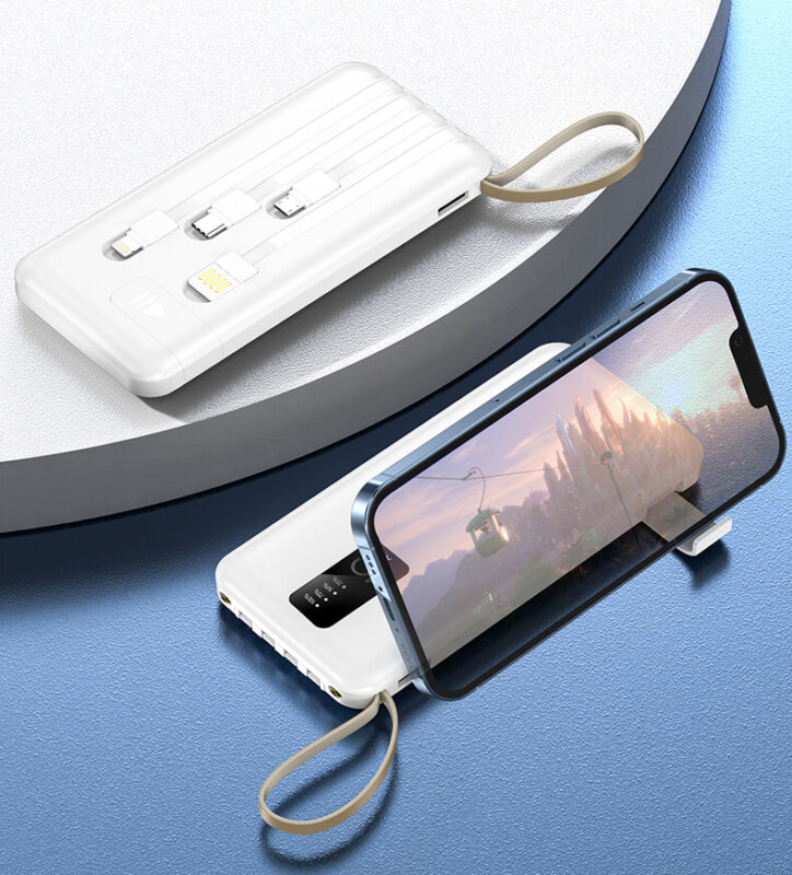 10000mAh Power Bank with Detachable Ports & Flashlight