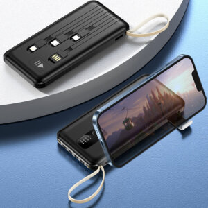 10000mAh Power Bank with Detachable Ports & Flashlight