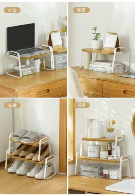 Stackable Bamboo Metal Storage Shelves-Kitchen Cabinet and Counter Shelf Organizer