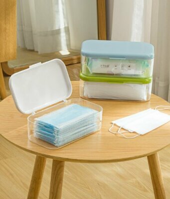 Multifunctional Stackable Storage Bins with Lids-Openable Mask/ Cotton Pad Storage Box