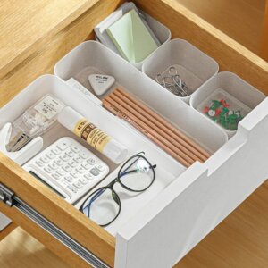 6-Piece Clear Drawer Organizers-Makeup, Jewelries, Utensils in Bedroom Dresser, Office and Kitchen