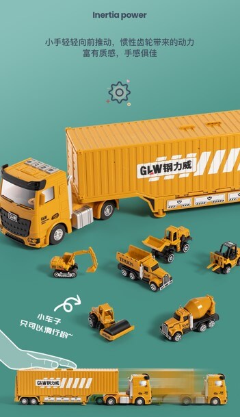 1:55 Scale Die-cast Crane Construction Vehicles and Launch Container Truck Toys Set with Sounds and Lights