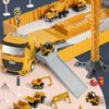 MIC201-04D 1:55 Scale Die-cast Crane Construction Vehicles and Launch Container Truck Toys Set with Sounds and Lights