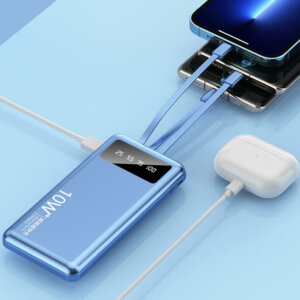 Portable Stylish 10000mAh Power Bank with Detachable Ports & Flashlight