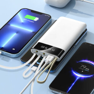 10000mAh Power Bank with Detachable Ports & Flashlight