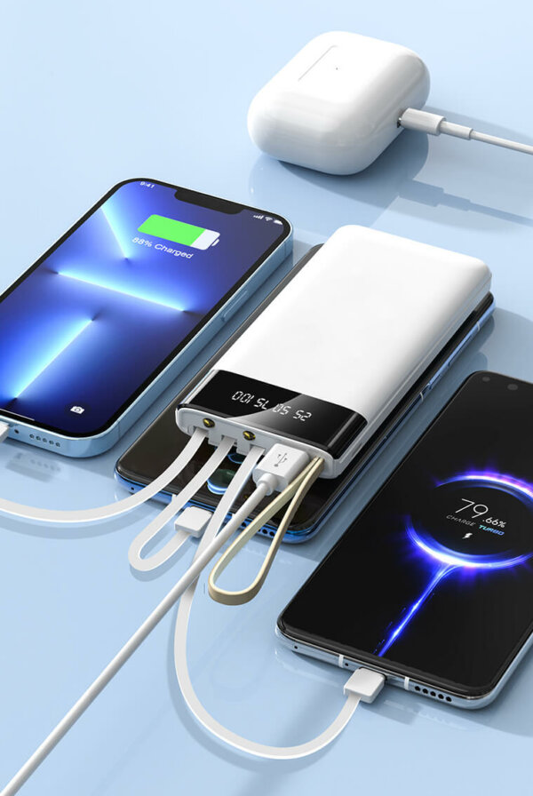 10000mAh Power Bank with Detachable Ports & Flashlight